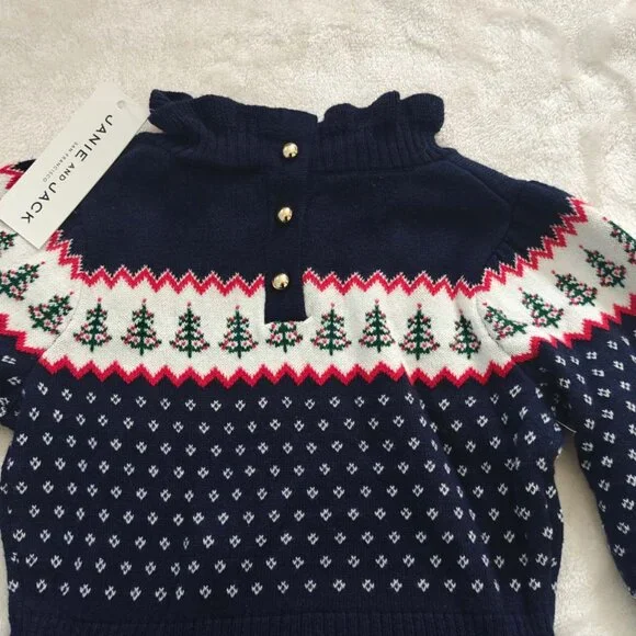 New Janie & Jack Navy Blue Patterned Fair Isle Sweater Dress. - Picture 5 of 6